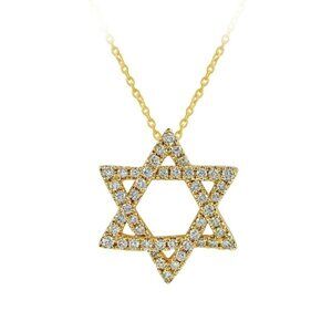 1.00 Carat Natural Diamond Star of David Necklace 14K Yellow Gold